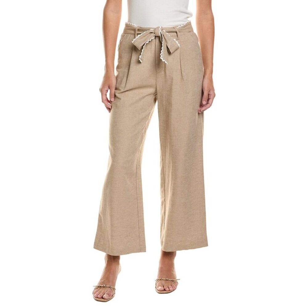 Cece Womens  Tie Waist Wide Leg Linen-Blend Pant, Brown